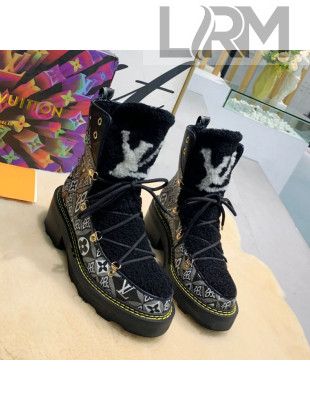 Louis Vuitton LV Beaubourg Short Boots in Crafty Canvas and Shearling Wool 1A8CUQ Black 2020