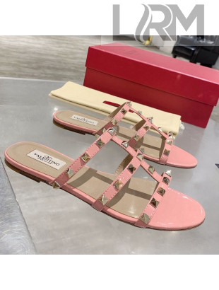 Valentino Rockstud Patent Leather Flat Slide Sandal Light Pink 2021