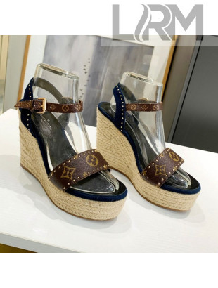 Louis Vuitton Coastline Wedge Sandal in Studded Canvas and Suede 2021