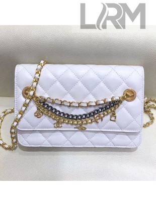 Chanel Quilted Smooth Leather Chain Tassel Wallet on Chain WOC A86031 White 2019