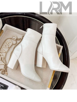 Chanel Oily Leather High-Heel Short Boots White 2020
