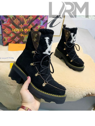 Louis Vuitton LV Beaubourg Short Boots in Suede and Shearling Wool 1A8CUQ Black 2020