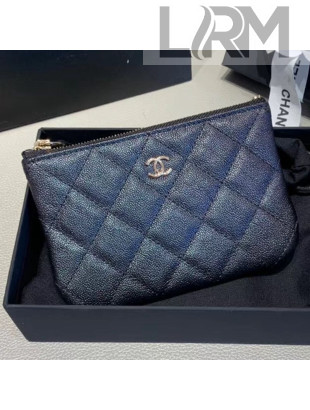 Chanel Iridescent Quilted Grained Leather Classic Small Pouch A82365 Black 2019