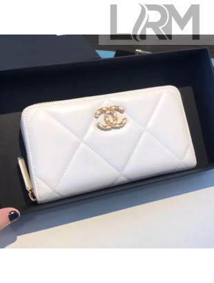 Chanel 19 Goatskin Long Zipped Wallet AP1063 White 2019
