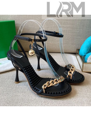 Bottega Veneta Dot Leather Chain Sandals 9cm Black 2021