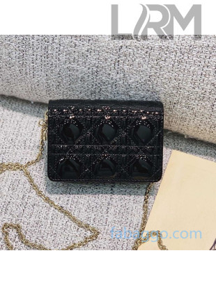 Dior Lady Dior Nano Pouch Clutch with Chain in Black Patent Cannage Leather 2020