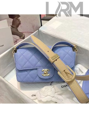 Chanel Quilted Grained Calfskin Flap Bag with Belt Strap AS2273 Blue 2021