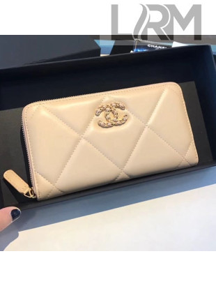 Chanel 19 Goatskin Long Zipped Wallet AP1063 Apricot 2019