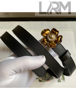 Gucci Calfskin Belt 20mm with Flower Buckle Black 2020