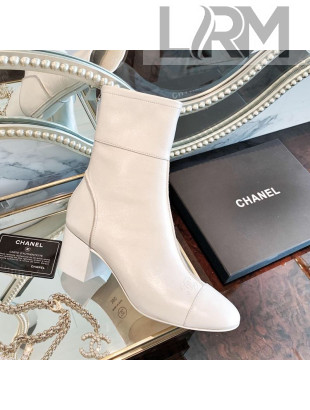 Chanel Oily Leather Medium-Heel Short Boots White 2020
