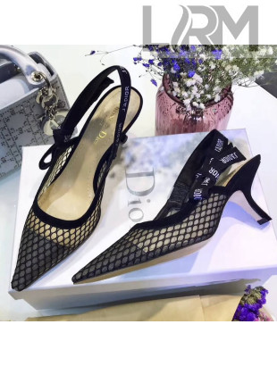 Dior "J'Adior" High-heeled Shoe in Black Mesh with Embroidered Ribbon 6.5cm 2018