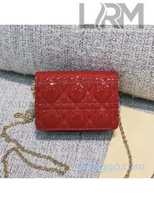 Dior Lady Dior Nano Pouch Clutch with Chain in Red Patent Cannage Leather 2020