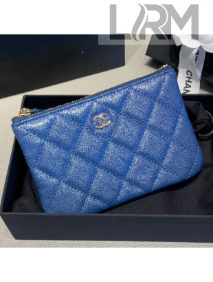 Chanel Iridescent Quilted Grained Leather Classic Small Pouch A82365 Blue 2019