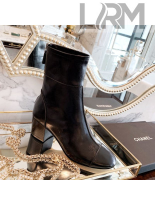 Chanel Oily Leather Medium-Heel Short Boots Black 2020
