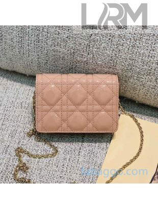 Dior Lady Dior Nano Pouch Clutch with Chain in Light Pink Patent Cannage Leather 2020