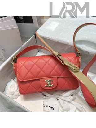 Chanel Quilted Grained Calfskin Flap Bag with Belt Strap AS2273 Coral Pink 2021