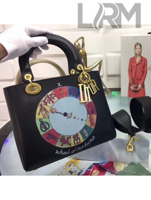 Dior Lady Dior Bag in Calfskin with Wheel of Fortune Print Black 2018