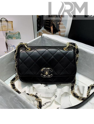 Chanel Quilted Lambskin Entwined Chain Small Flap Bag AS2317 Black 2021