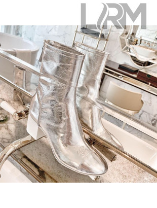 Chanel Metallic Leather Medium-Heel Short Boots Silver 2020