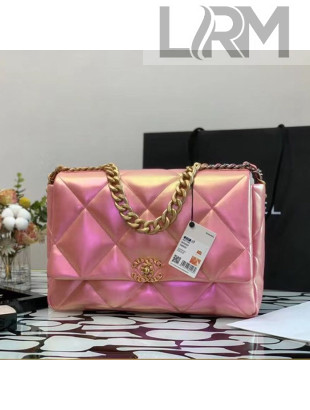 Chanel 19 Iridescent Calfskin Maxi Flap Bag AS1162 Pink 2021