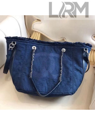 Chanel Denim Canvas Deauville Hobo Bag Blue 2018