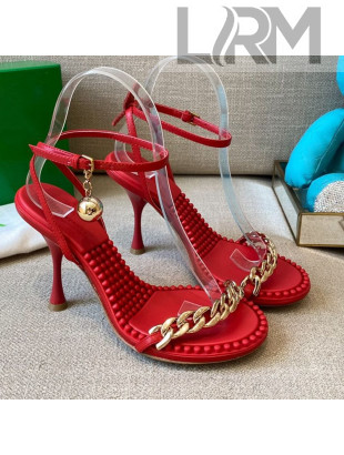 Bottega Veneta Dot Leather Chain Sandals 9cm Red 2021