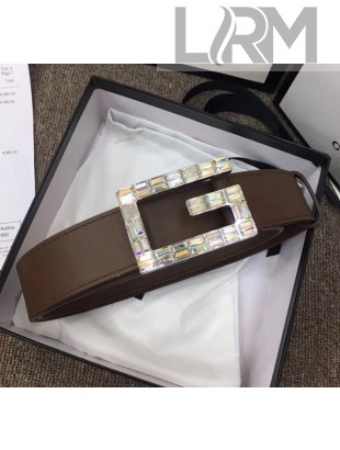 Gucci Width 3.5cm Leather Belt with Crystal Square G Buckle Coffee 2020