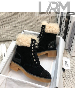 Chanel Suede Fur Short Boots Black 2020