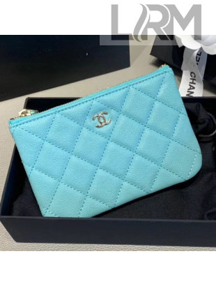 Chanel Quilted Grained Leather Classic Small Slim Pouch A82365 Blue 2019