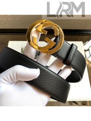 Gucci Calfskin Belt 38mm with Interlocking Shiny G Buckle Black/Gold 2020