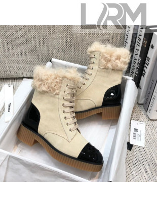 Chanel Suede Fur Short Boots Beige 2020