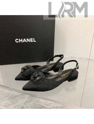 Chanel Quilted Grosgrain Open Shoe/Slingback Pumps 2cm G38362 Black 2021 