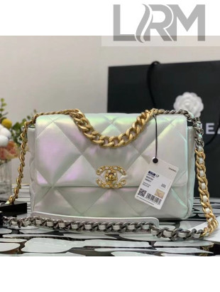 Chanel 19 Iridescent Calfskin Large Flap Bag AS1161 White 2021