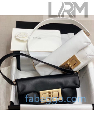 Chanel Calfskin Large Flap Hobo Bag White/Black 2020