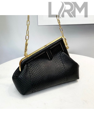 Fendi First Small Snakeskin Leather Bag Black 2021 80018M