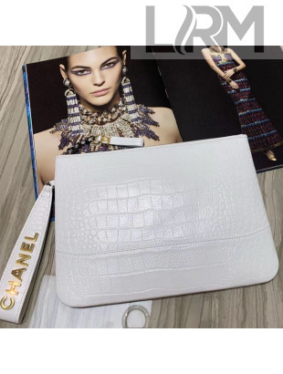 Chanel Crocodile Embossed Calfskin Large Pouch A86036 White 2019