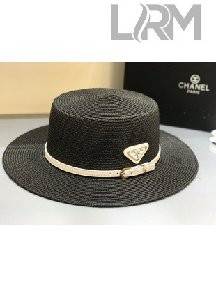 Prada Straw Wide brim Hat Black/White 2021 P11