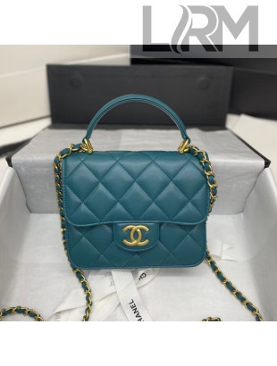 Chanel Quilted Lambskin Mini Flap Bag with Top Handle Turquoise 2021