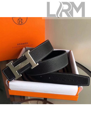 Hermes Width 3.8cm Grainy Calfskin Belt With H Buckle Black 2020