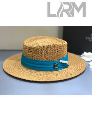 Chanel Straw Wide brim Hat Blue 2021 C23