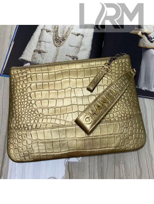 Chanel Metallic Crocodile Embossed Calfskin Large Pouch A86036 Gold 2019
