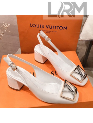Louis Vuitton Madeleine Patent Leather Square LV Slingback Pumps White 2020