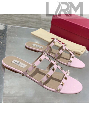 Valentino Rockstud Calfskin Flat Slide Sandal Light Pink 2021