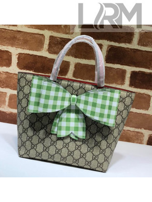 Gucci Children's GG Canvas Tote Bag with Green Check Bow 501804 2021