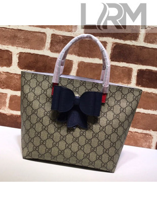 Gucci Children's GG Canvas Tote Bag with Bow 457323 Navy Blue 2021