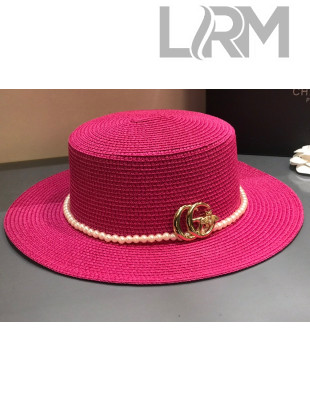 Gucci Straw Wide Brim Hat Hot Pink G17 2021