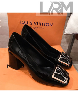 Louis Vuitton Madeleine Patent Leather Square LV Pumps 7.5cm Heel Black 2020