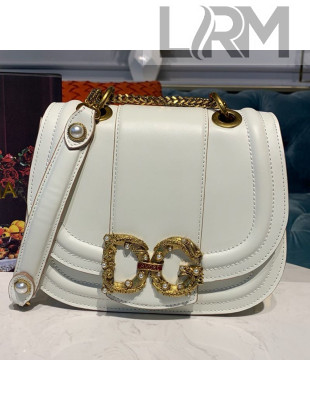 Dolce Gabbana DG Amore Calfskin Saddle Shoulder Bag White 2019