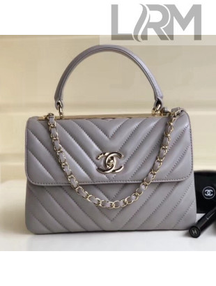 Chanel Chevron Small Trendy CC Flap Bag With Top Handle A92236 Gray 2018(Gold-tone Hardware)