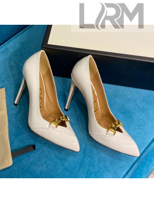 Gucci Glaze Leather Chain Pointed Pumps White 2021